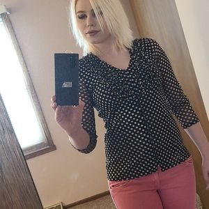 Polka-dot button up ruffle dress top